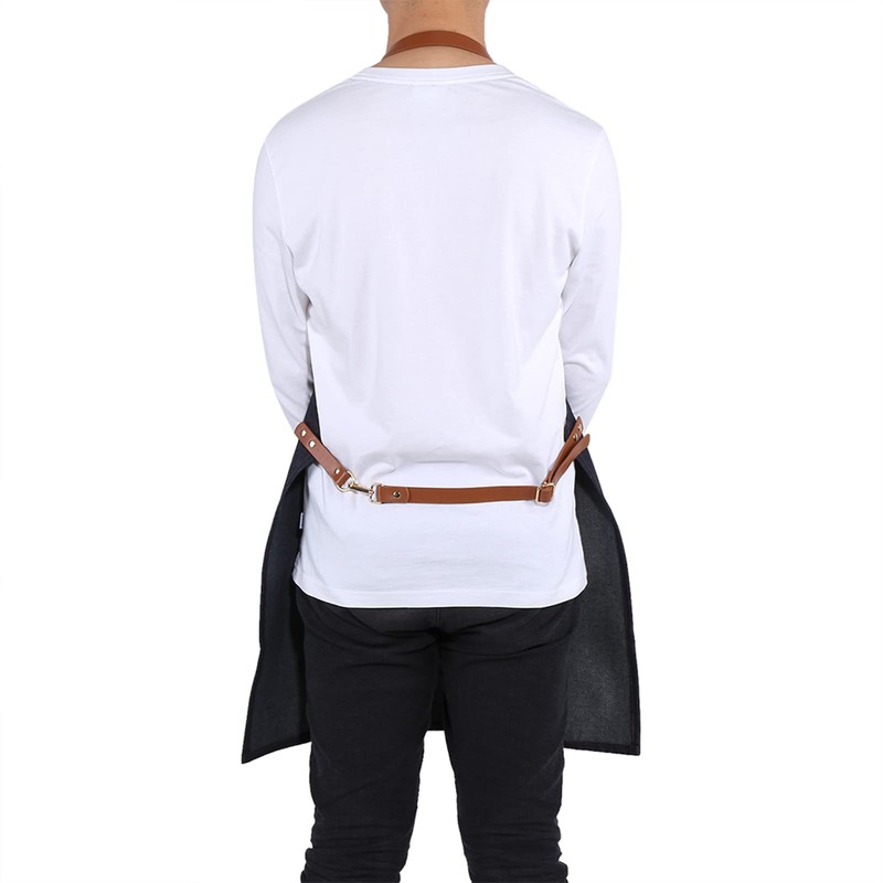 Syrisora ​​Denim Bib Apron with Leather Strap for Baker, Bartender