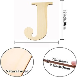 YRONTY 12Inch/30cm Wooden Letters J, Blank Unfinished Wood Letter Wooden Sign Board for Painting, Craft and Home Wall Decoration