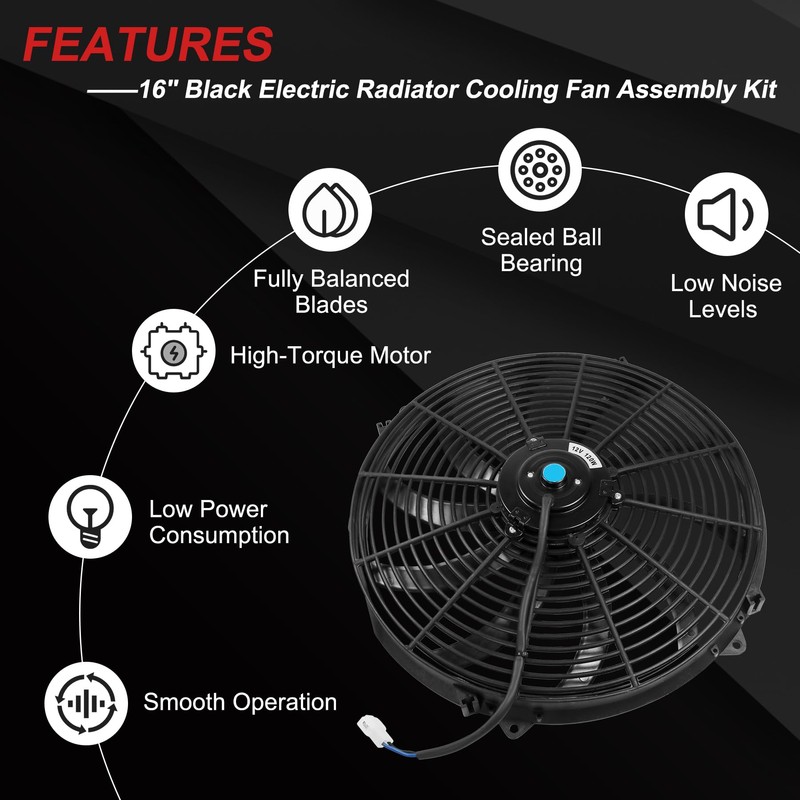 JDMSPEED New Universal Slim 16" Inch 12V Pull 1500 CFM