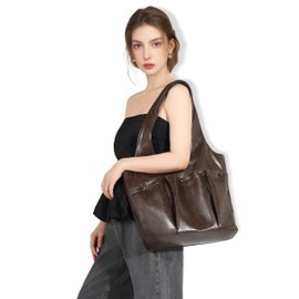 JENSVOIR Shoulder Bag for Women - Coffee Tote Bag PU Leather Shoulder Hobo Handbag with Zipper Closure