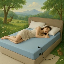 JiaPoem Grounding Bed Sheets- 90% Organic Cotton &10% Conductive Silver Fiber, Deep Pocket Fitted Grounded Sheet with Earth Connection Cord for Calm Sleep & Body Balance (Blue,King)