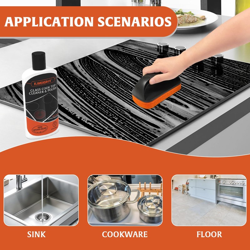 AWEASROY Glass Stove Top Cleaner Kit 12 oz, Cooktop Cleaner