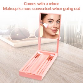 Reise-Makeup-Pinselset, tragbare 5 PCS Mini-Makeup-Pinsel mit Spiegel (Pink)