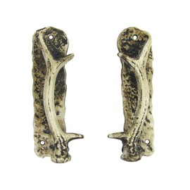 Treasure Gurus Cast Iron Deer Antler Sliding Door Handle Set Metal Drawer Pull Hunting Cabin Home Decor