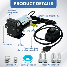 LAPPPLSP 110V Gasoline Oil Fuel Transfer Pump with Connection Cables, Upgraded Reversible Pumping, Thermal Protection, Switch Control, for Gasoline Diesel Kerosene