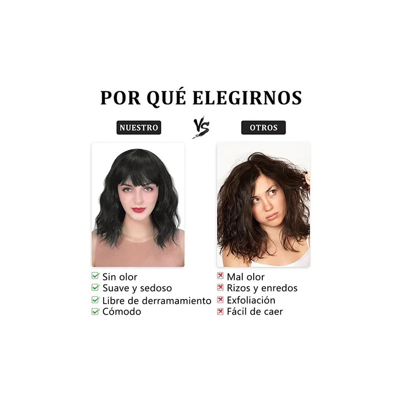 Pelucas Para Mujer Ondulada Corto Pelo Negra Cabello Natural