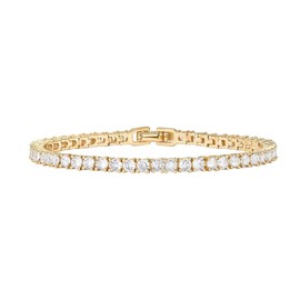 Bracelet for Woman 14K Gold Plated Tennis Bracelet 3mm Cubic Zirconia Classic Jewelry for Woman,7 Inch