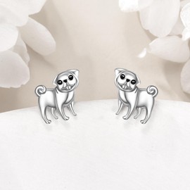 Pug Earrings 925 Sterling Silver Pug for Women Earrings Birthday Gift for Dog Lovers