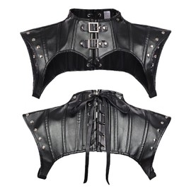 KUOIN Women's Gothic Shoulder Armor Harness with Rivets Leather Jacket Steampunk Shrug Corset Costume