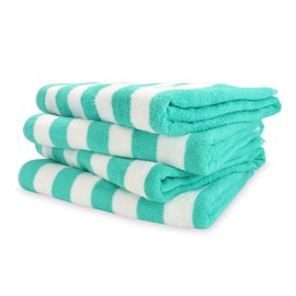 Arkwright California Cabana Striped Oversized Beach Towel Pack of 4, Ringspun Cotton Double Yarn Strength, Perfect Pool Towel, Beach Towel, Bath Towel (Extra Large 30 x 70 Inch, Green)