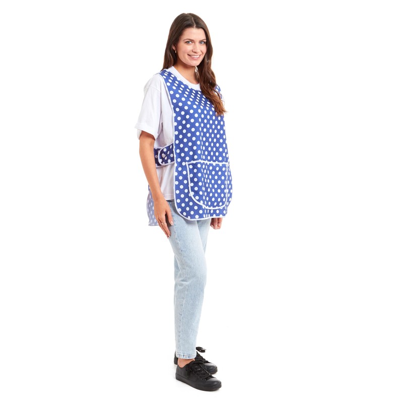 Ladies Polka Dot Design With Piping Tabard Apron Overalls Front