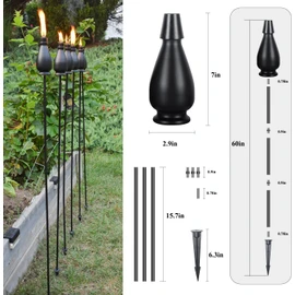 DIKAIDA Metal Citronella Torches, 6 Pack Torches Garden for Outside 60 inch Flickering Flame Citronella Outdoor Light Torch,Metal Torches for Outside, Camping Patio Pathway Table Torch(Jet Black)