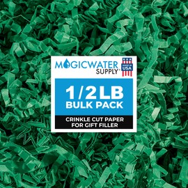 MagicWater Crinkle Cut Paper for Gift Baskets - 1/2 LB - Green - Perfect for Shredded Paper Filler, Basket Filler, Gift Boxes, Bridesmaid Gifts, Halloween Stuffers & More – Ideal for All Occasions