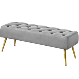 Yaheetech 45 Inch Upholstered Button-Tufted Ottoman Bench - Modern End of Bed With Metal Legs for Living Room, Bedroom, Entryway - Gray Velvet Fabric