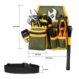 Tools Pouch with Adjustable Belt, Durable Utility Tool Holder for Craftsmen, Electricians, and Handymen, Versatile Organizer with Multiple Pockets and Tool Slots (Green)