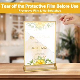 EHWINE 12 Pack Acrylic Sign Holder 4 x 6, Double Sided Gold Picture Frame Stand up Table Top Sign Holders, Clear Display Stand Menu Flyer Holder for Wedding Party
