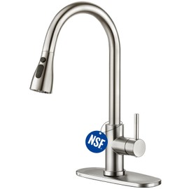 CREA Kitchen Sink Faucet,Pull Down Kitchen Faucets with Sprayer 3 Modes,Brushed Nickel Uitility Laundry Faucet Single Hole Bar Sink Faucet 360°Swivel High Arc Commercial RV Faucet Stainless Steel
