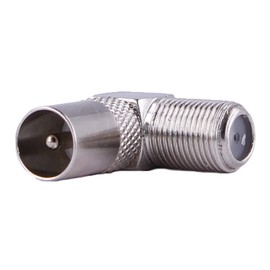 REY 90° Angled Coaxial Male to F Type Female Aerial Thread Satellite CCTV Adapter Silver