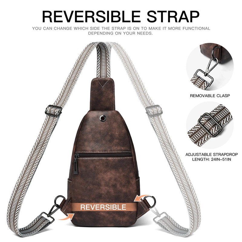 LATMAP 7L Sling Bag for Women Men Leather Small Sling