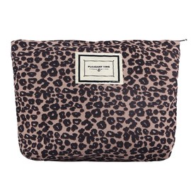 Makeup Bag for Women,Large Canvas Cosmetic Bags Travel Zipper Pouch Girls Washable Toiletry Bag Organizer,Coffee Leopard