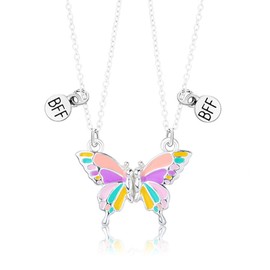 Best Friend Necklace - Friendship Gifts Butterfly Matching Bff Necklace for 2 Girls | Friendship Magnetic Necklace for Girls Women Teens Kids Jewellery Birthday Christmas friendship Necklace, Colorful