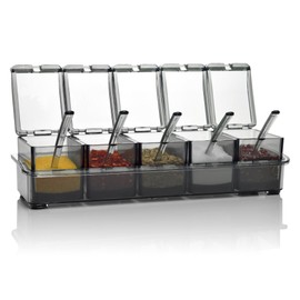 V·RESOURCING Clear Seasoning Box, 5 Pieces Clear Seasoning Storage Container for Spice Salt Sugar Cruet,Condiment Jars with Spoons
