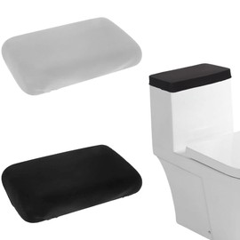 CREATCABIN 2 Packs Velvet Toilet Tank Cover Bathroom Seat Covers Lid Cover Adjustable Machine Washable Non Slip Dustproof Fits Round Elongated Oblong Toilet Lids for Home Decor 12.6x10.23 Inch Black