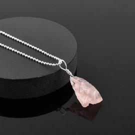 Natural Raw Rose Quartz Gemstone Pendant Necklace, Rough Crystals, Energy Stone, Healing Crystals, Silver Plated Chain, Gift for Women, Dainty Necklace, Gemstones Jewelry 18 inch