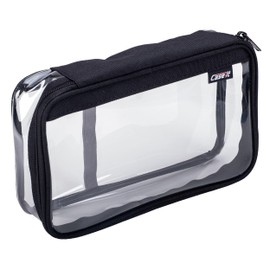 Case-it The Clear XL Pouch, Large capacity clear pencil case, clear zipper pencil pouch, transparent pen pouch, Stationary Bag for Office College Adult Teen Student, PLP-18-CLR-BLK, Black