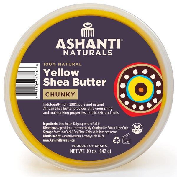 Ashanti Naturals Yellow Chunky Raw Shea Butter | Unrefined African Shea Butter from Ghana | 100% Natural Moisturizer, No Additives - 10 oz