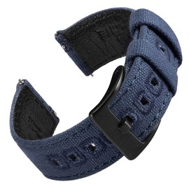 EACHE 22mm Canvas Watch Strap for Men Quick Release Leather Watch Strap Navy Blue Canvas Replacement Nylon Watch Band Black Buckle