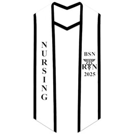 CLERKMANS White Nursing BSN RN Stole for Graduation (Black Trim)
