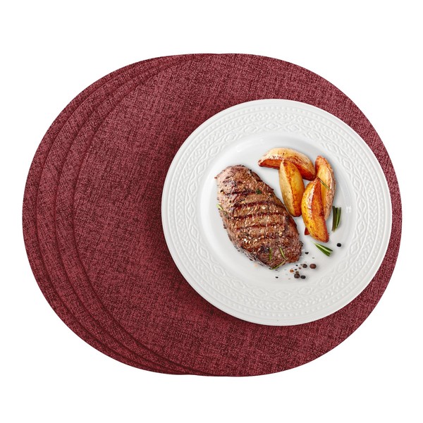 Romanstile Round Placemats Set of 4, Reversible Faux Leather Table