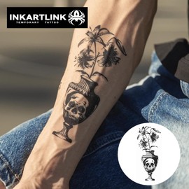 INKARTLINK 2 Sheets Medium Semi Permanent Tattoos, Temporary Tattoos, Adult Art Designs, Waterproof, Realistic, No Adhesive, Non-Reflective, Lasts 1-2 Weeks,(Mortem and Bloom)
