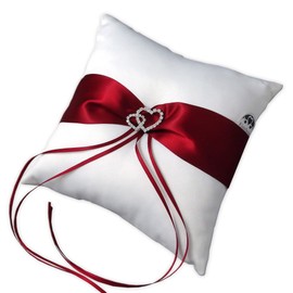 EinsSein 1 x Wedding Ring Cushion, Large, 20 x 20 cm, Amore Stepparent Red/White Wedding Cushion for Rings, Satin Hearts Cushion, Red/White, for Jewellery, Floral Decoration, Vintage