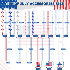 4th of July Necklace Accessories, 48PCS Fourth of July Bead Necklaces, Patriotic Independence Day Red Blue White Necklace USA Hat Flags Pendant, Metallic Necklaces for Flag Day Parades Party Favors
