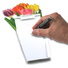 POP-UP CARD "PAPER TULIPS": A folded 3-D-card of colourful tulips in a flower pot - they can easily stand on your table - a nice spring greeting card