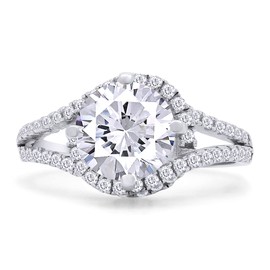 SAVEARTH DIAMONDS 7MM Center Round Cut Sparkling White Cubic Zirconia Split Shank Bypass Engagement Ring in 14k White Gold Over Sterling Silver Jewelry Gift for Women Size-5