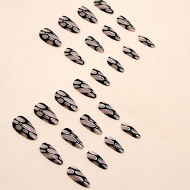 24Pcs Sparkling French Tips Short Oval Press on Nails, Glossy False Nails Gel Glue on Nails, Stylish Manicure Art Acrylic Fake Nails Stick on Nails for Coquette Women Girls, Black&Light Pink