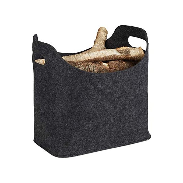 Relaxdays Foldable Felt Firewood Basket with 2 Handles, Grey, 39.5 x 40 x 23 cm