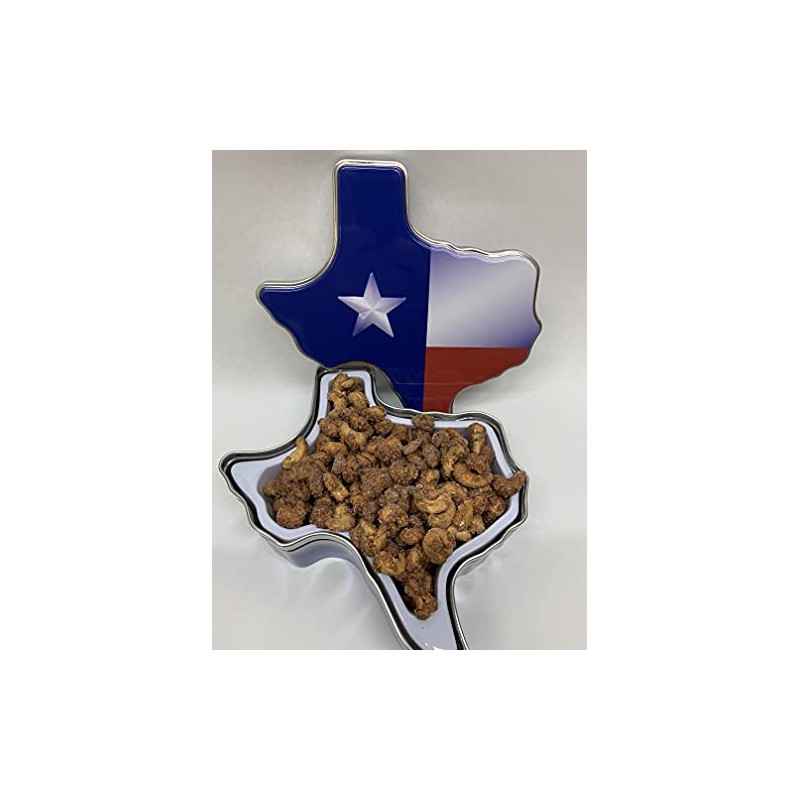Cinnamon Roasted Cashews in a Texas Shaped Gift Tin