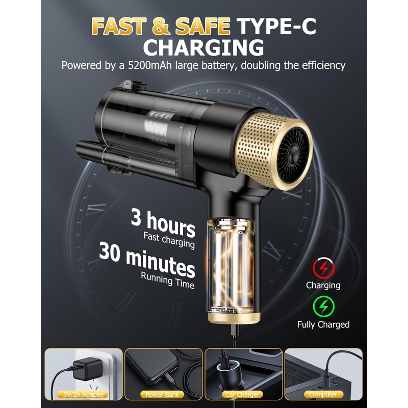 AHNR Handheld Car Vacuum Cleaner Cordless with 16000PA Powerful Suction,