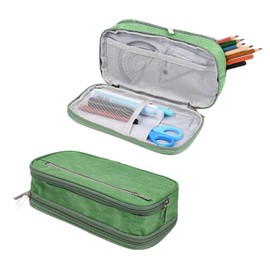 BARUHARI Pencil Case Large Capacity Pen Bag Big Stationery Storage Kit for Office Travel Cosmetic Pouch Arts and Crafts Supplies Organizer Multiple Compartments Water Resistant (Green)