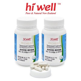 Hiwell 프리미엄 해조칼슘 마그네슘 비타민D 캡슐 2통 (4개월분) Premium Seaweed Calcium Magnesium Vitamin D Capsules (2 Bottles, 4-Month Supply)