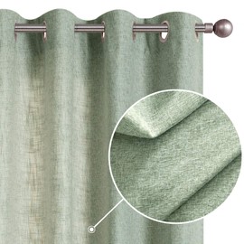 Flax Linen Textured Curtain Panels for Bedroom Green Burlap Textured Light Filtering Living Room Window Drapes 84 Inches Length 2 Panels