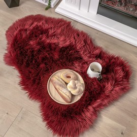 Ashler faux fur rug, Fluffy Shaggy Area Rug Ultra Soft 2 x 3 Feet Sheepskin Fur Rug, Deep Red Fuzzy Rug Machine Washable Shag Rug, Nursery Decor Throw Rugs for Bedroom, kids room, Living Room