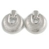 Large Round Textured Clip On Earrings/Silver Tone/60mm L