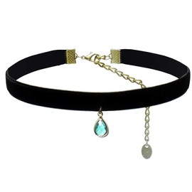 Velvy c227 Original Birth Month 12 Colors Velvet Drops Black Choker Women's Necklace, Alloy Steel Glass Rayon Cotton, Simulated Stone