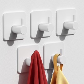 Adhesive Hooks Heavy Duty 22lb(Max) Wall Hooks, 5 Pack Self Adhesive Damage Free Utility Hooks Stainless Steel for Towel Coat Robe, Waterproof Oilproof Rustproof for Bathroom Shower Kitchen Office