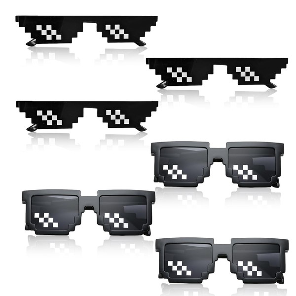 WJUAN Pack of 6 Pixel Glasses, Personalised Funny Glasses, Mosaic